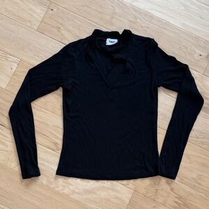 LNA Black Long-Sleeve V-Neck Cutout Top, Size small.